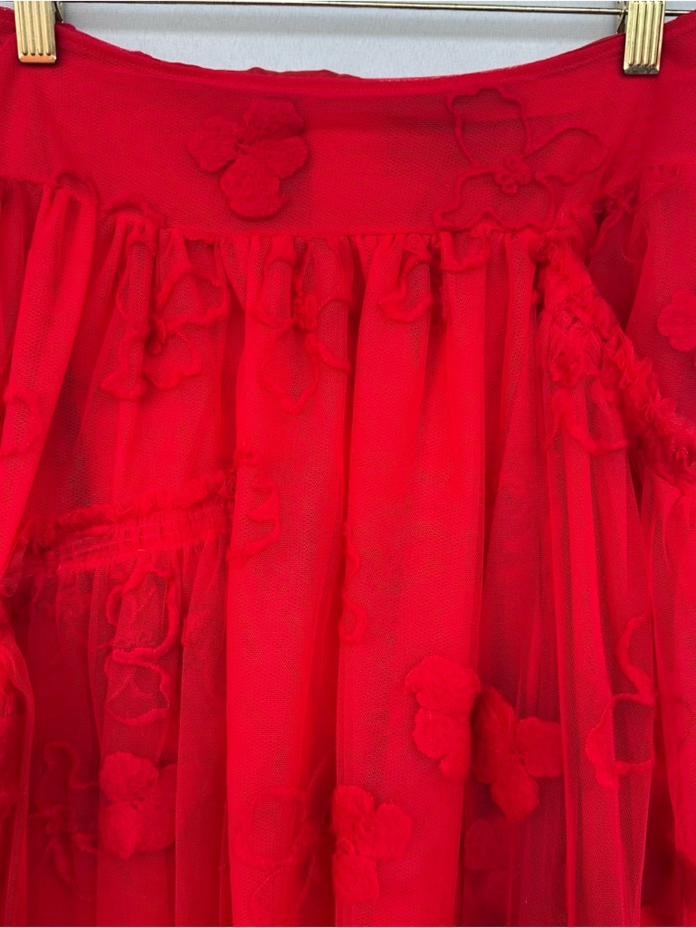 Simone Rocha Red Floral Tulle Midi Skirt Uk 6 Sheer Embroidered Made In Italy - Picture 7 of 15